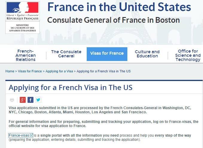 Boston Consulate(France visa application page)