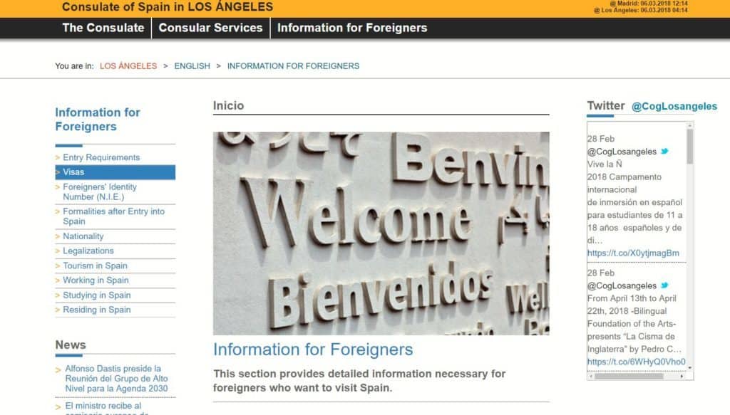 Information for Foreigners, Spanish consulate at Los Angeles