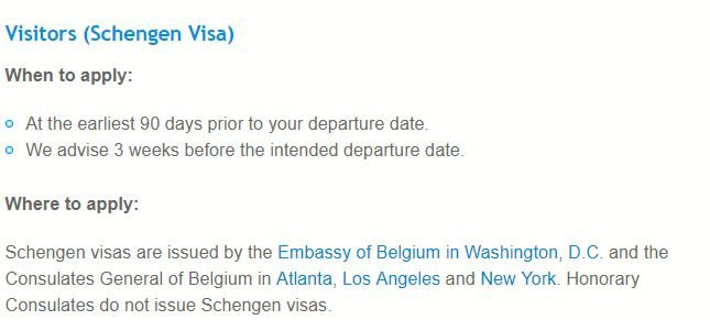 Choose New York as the preferred Belgian consulate in the US