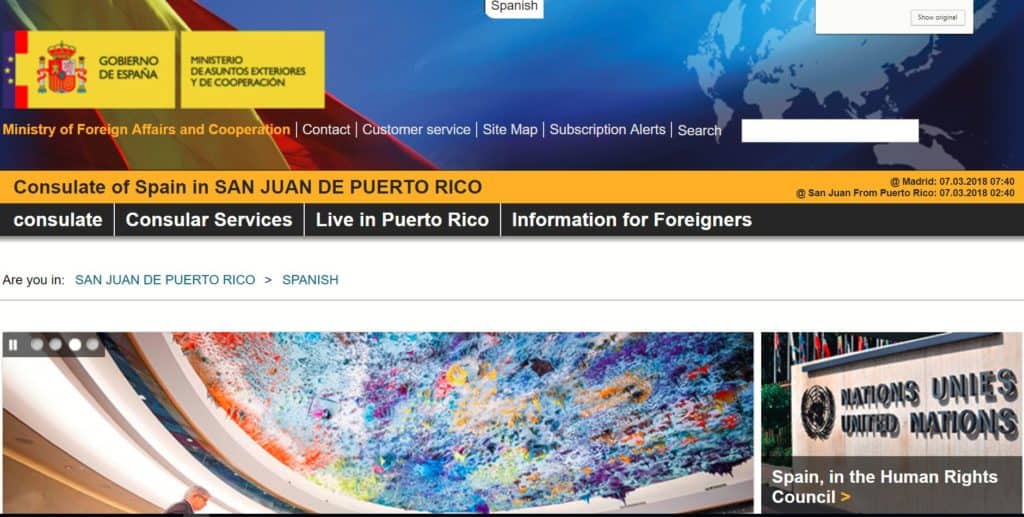 Official Spanish Consulate Website, San Juan