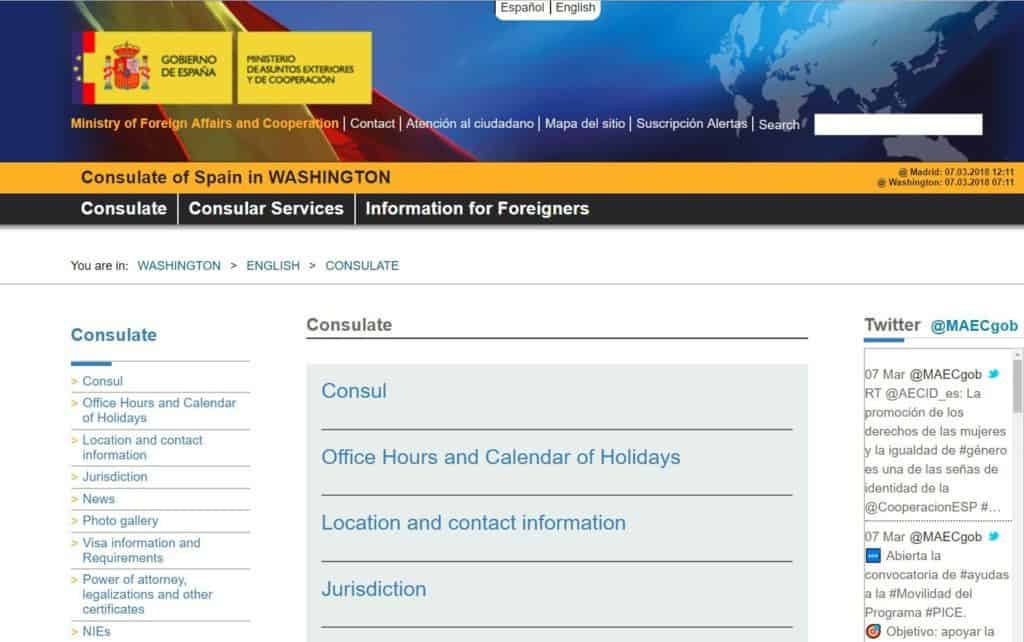 Spanish Consulate in Washington DC, Consulate page
