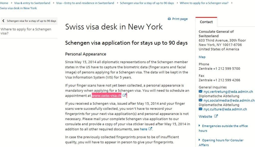 online appointment booking system - Swiss consulate in NY