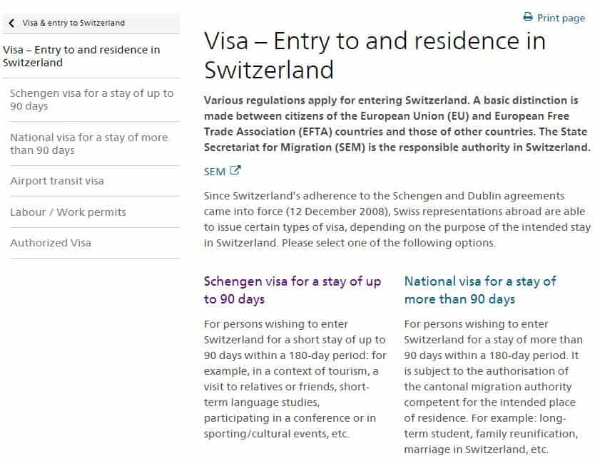 Visa – Entry to and residence in Switzerland