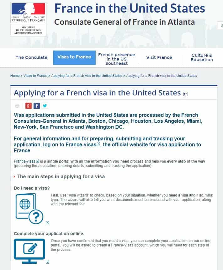 Atlanta Consulate page for visa application