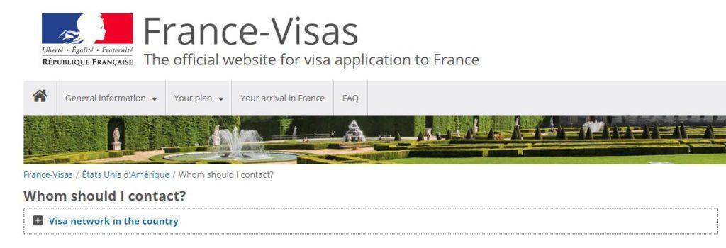 Contact page for France visa 2