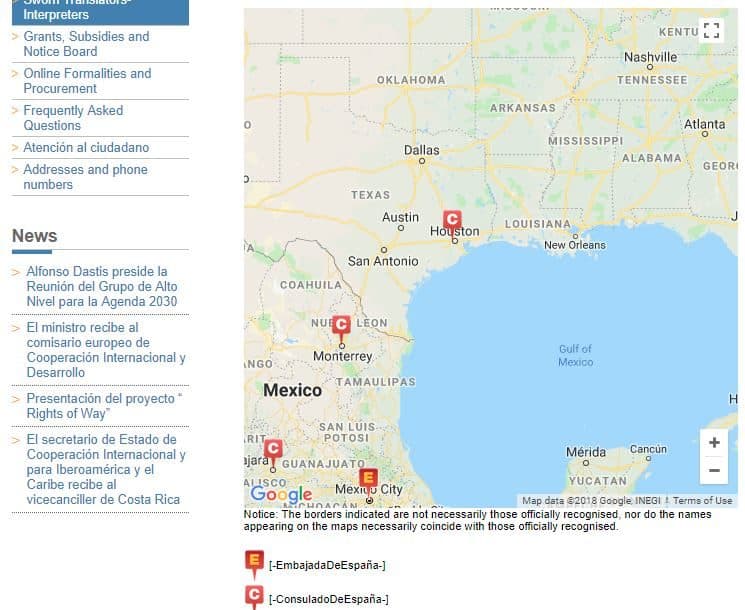 Official spanish consulate website in America map Houston