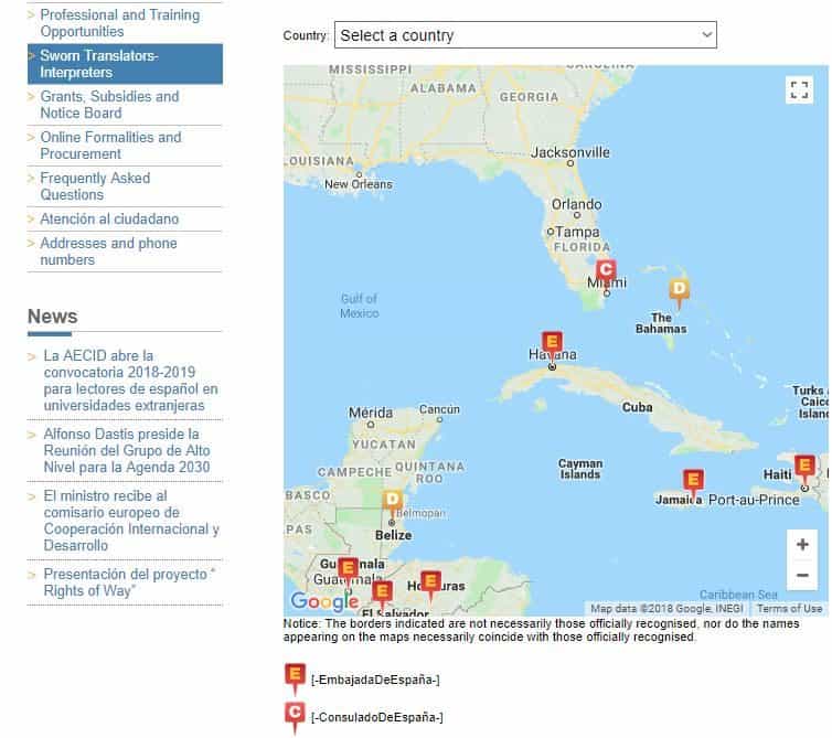 Official spanish consulate website in America map Miami