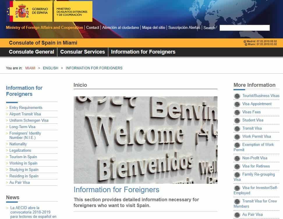 Official website of spanish consulate in Miami