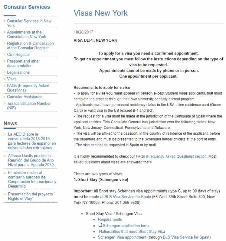 Official Spanish Consulate in NY (visa appointment)