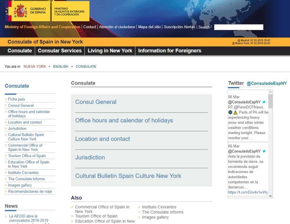 Official spanish consulate website in New York