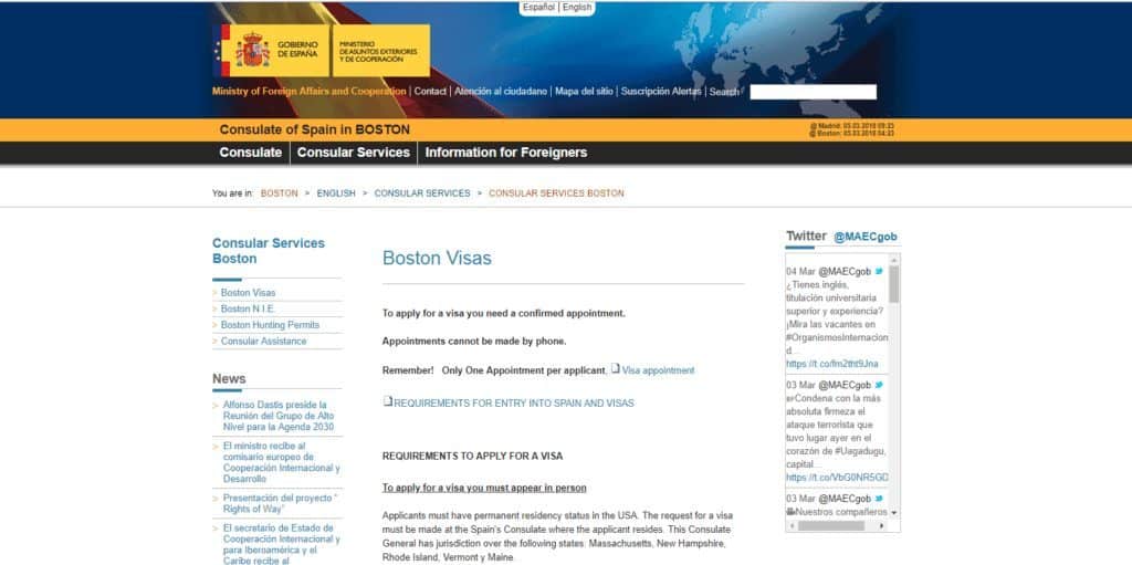 Official website of spanish consulate in boston