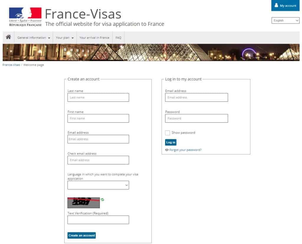 Visa application for France