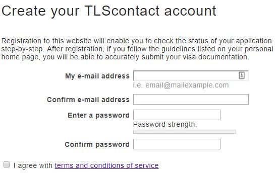 Account Registration on TLScontact website