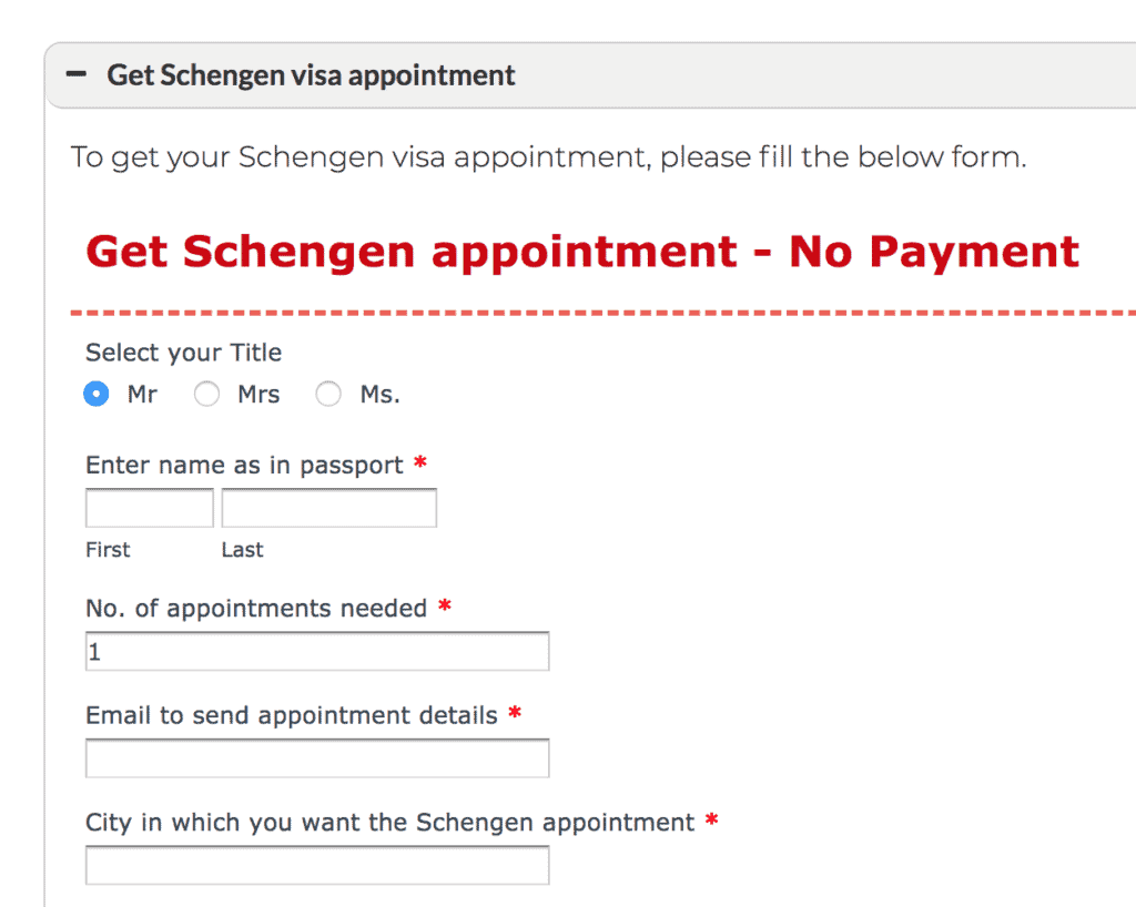 Get schengen appointment - no payment
