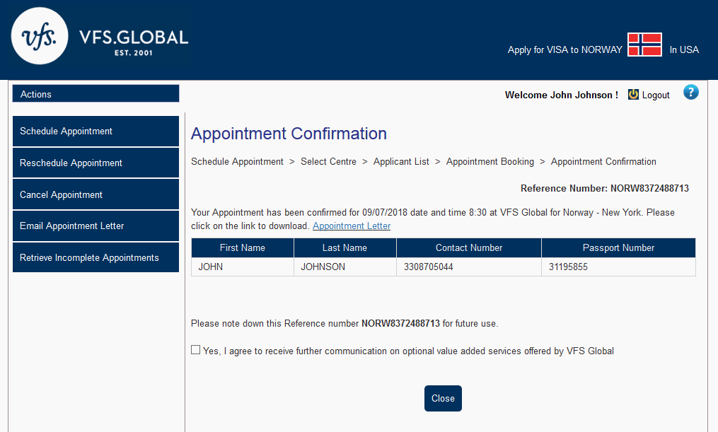 Schenegn visa appointment confirmation 