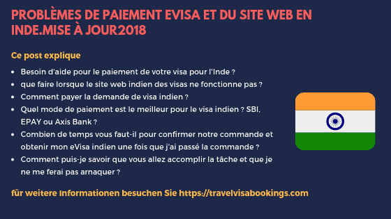 problèmes de paiement eVisa et du site web en Inde. mise à jour2017