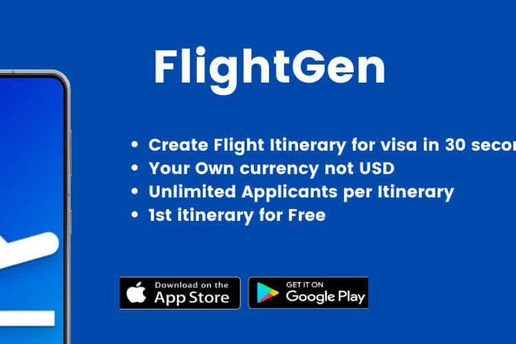 Get Flight Itinerary for Visa using FlightGen App in 30 seconds.
